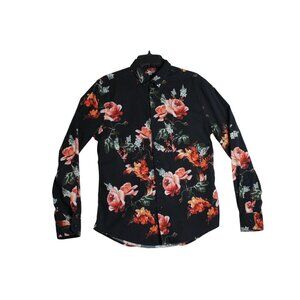 Guess L/S Black Floral Button Down Shirt Mens Medium